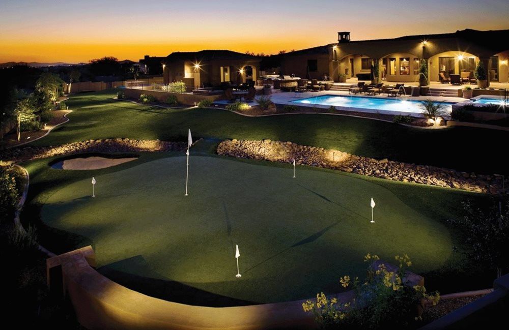 Edmonton residential backyard putting green grass