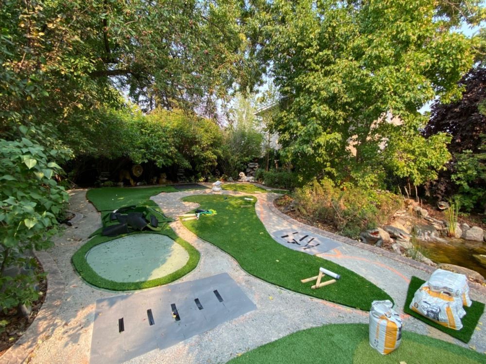 Edmonton backyard putting green overhead layers